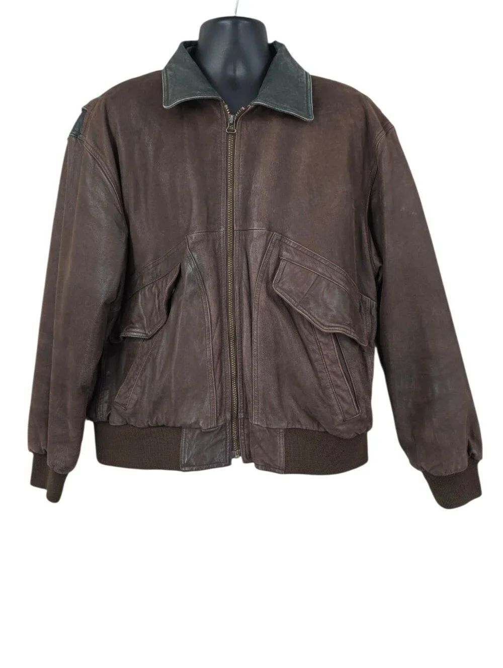 Vintage Men's Brown Leather Bomber Flight Jacket with Green Leather Two Tone
